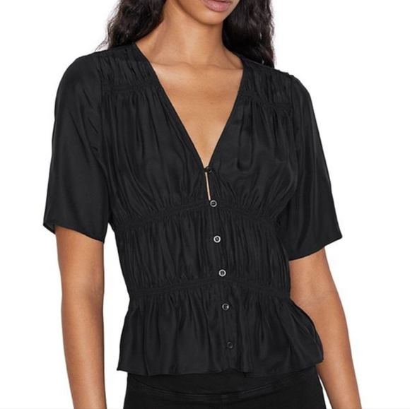 NWOT FRAME Julianne Ruched Top in Noir- Women's size XL - Picture 9 of 9